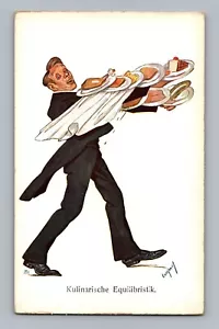 Postcard Humor Waiter Culinary Equilibristics a/s Fritz Schonpflug c1910s M29 - Picture 1 of 2