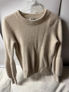 Neiman Marcus 100% Kaschmir Damen Ballonärmel Pullover Beige Größe M - Bild 1 von 7