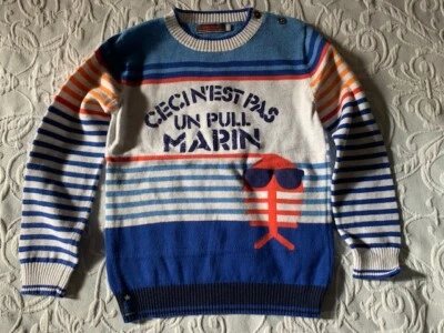 Used CATIMINI BOYS SWEATER size 6/116 BLUE/GRAY/ORANGE - Image 1 of 4