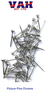 Chromed Picture Pins STEEL Knurled Head (Packs Of 10, 20, 50 And 100) - Picture 1 of 1