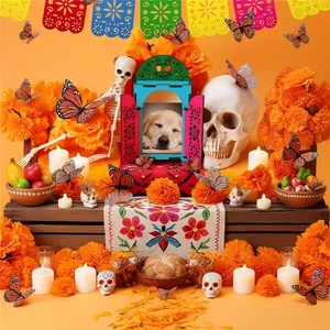 28 Pezzi Dia De Los Muertos Ofrenda Decorazioni Altare, Scatola Ombra in Legno e Feltro - Foto 1 di 12