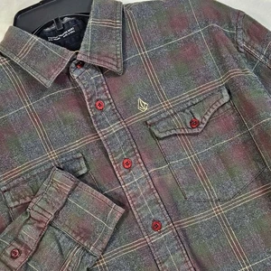 Volcom Flannel Shirt Mens Medium Long Sleeve Chest Pockets Gray Plaid - Picture 1 of 12
