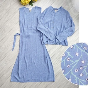 Abito top vintage anni 90 blu Ditzy floreale 2 pezzi FREEPORT STUDIO cottage rayon XL - Foto 1 di 12