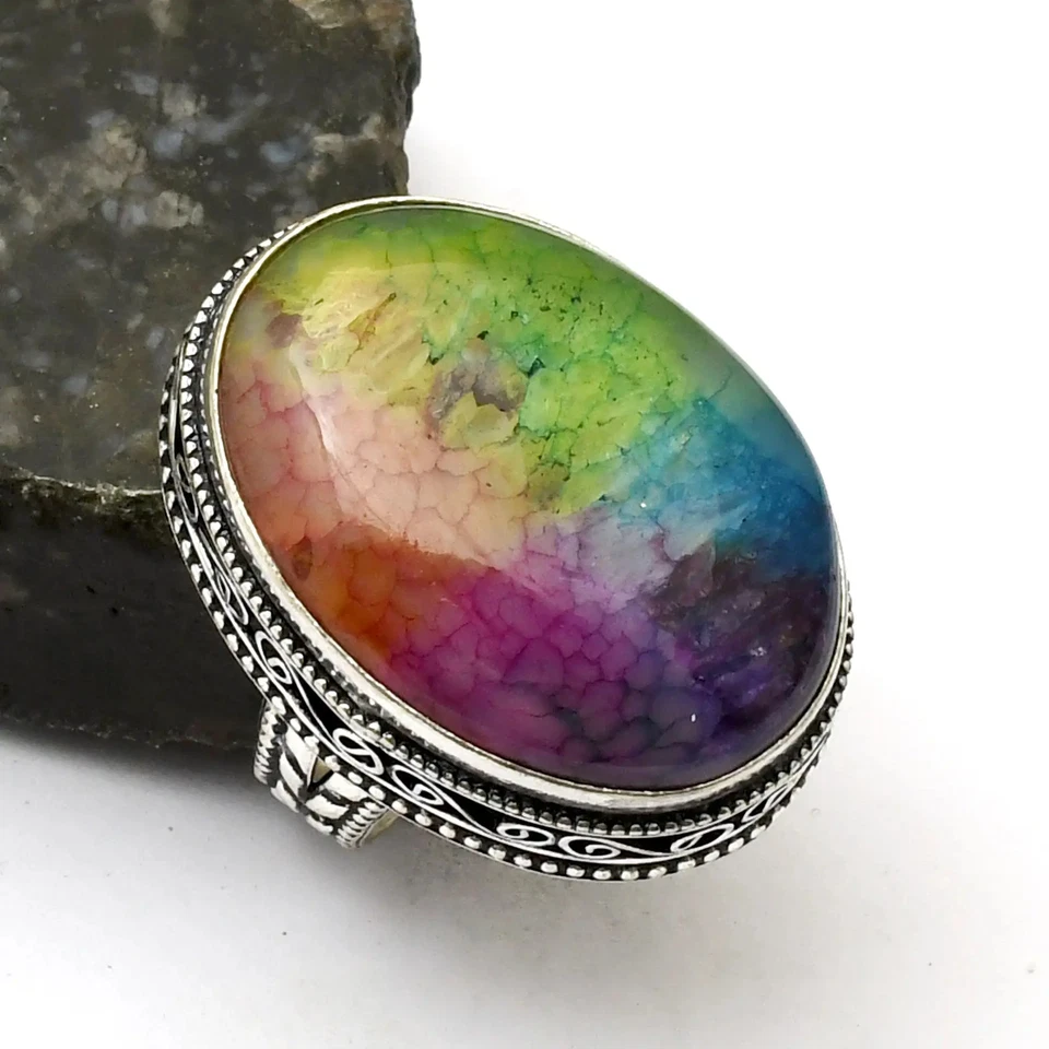 Кольцо ювелирное со старинным дизайном с радужным солнечным кварцем и драгоценными камнями размер США - 9 AR 41018 - Изображение 1 из 1