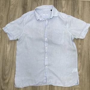 Camisa Tasso Elba Lino Azul Grande Para Hombre Campamento Botón Delantero Mangas Cortas Cuello - Imagen 1 de 8