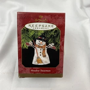 Christmas 1990s Hallmark Ornament Tin Meadow Snowman Whimsy Rabbit 1997 - Picture 1 of 6