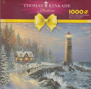 Thomas Kinkade 1000 Pc Jigsaw Puzzle Christmas Lighthouse NIB - Picture 1 of 1