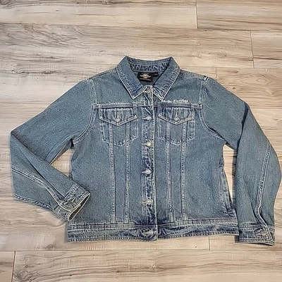 Harley Davidson Motorcycle Sleeveless Shirt Womens XL Blue Denim Button Up Biker - Image 1 of 4