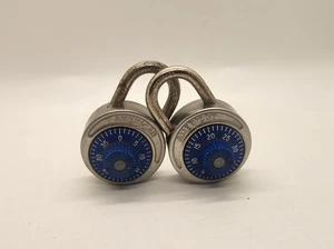 Set of 2 Vtg American Lock Combination Padlock Blue Dial w/Code Works - Picture 1 of 4