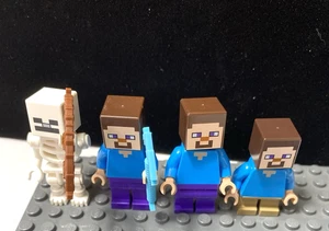 4 Minecraft Lego minifigures  Steve  Cube Skull - Picture 1 of 2