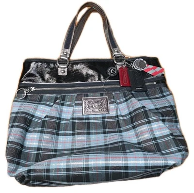 Bolso de Mano Coach Poppy Edición Limitada Tartán Glam Negro Azul Plata 15886 Foto 1 de 4