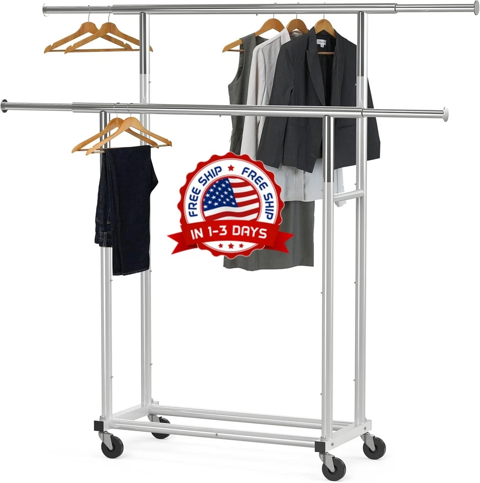 Perchero portátil de doble barra para colgar ropa Nuevo 2025 Foto 1 de 4
