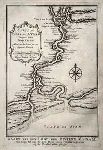 1755 Bellin; Schley, Map of Chao Phraya river, Bangkok, Siam, Thailand - Picture 1 of 2