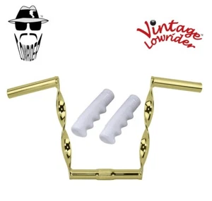 Vtg Lowrider Flat Twisted 9" Gold Handlebar 25.4mm & White Sparkle 120mm Grips. - Picture 1 of 1