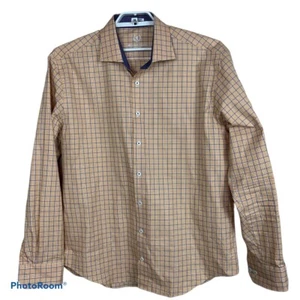 Bugatchi Shaped Fit Men's XXL Orange Blue Plaid Long Sleeve Button Down Shirt - Picture 1 of 9