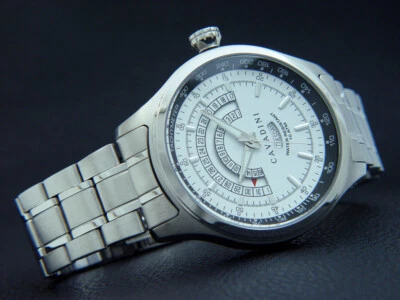 Cavadini Designer Fliegeruhr Herrenuhr Edelstahl Schwarz weiß Kalender CV-1000 - Bild 1 von 4
