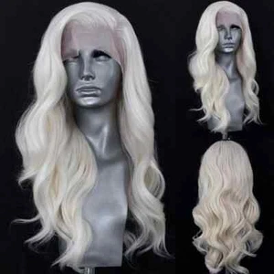 Platinum Blonde 60 Hair T Lace Front Wigs HD Lace Body Wavy Heat Resistant Hair - Picture 1 of 8
