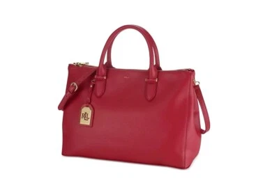 CARTERA LAUREN RALPH LAUREN NEWBURY DOBLE CREMALLERA CUERO ROJO CON BOLSA PARA EL POLVO $550 Foto 1 de 4