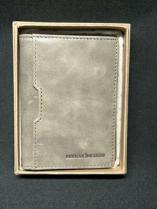 SERMAN BRANDS Wallet Men Slim Leather RFID Blocking Minimalist Card Grey/brown - Picture 1 of 3