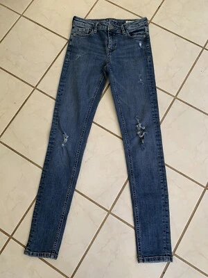 Z1975 ZARA Medium Wash MID RISE SKINNY Distressed Jeans Sz EUR 34 US 2 - Image 1 of 4