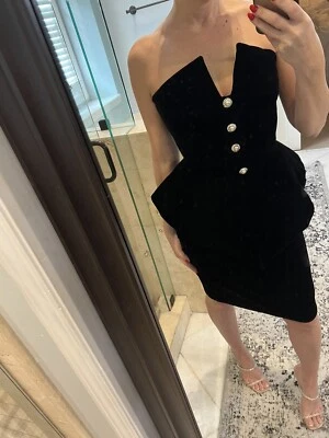 Vestido Vintage VICTOR COSTA Terciopelo Negro Peplum Stunninc "Broadcast News" S 6 Foto 1 de 4