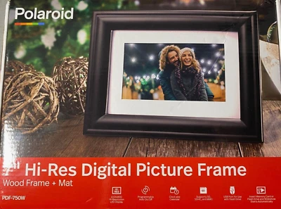 NIB Polaroid 7” Hi-Res Digital Picture Frame ~ Wood Frame + Mat ~ PDF-750W - Image 1 of 3