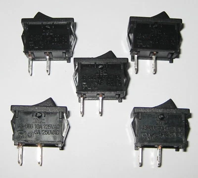 5 X Jackson Electronics JS-606 Mini Rocker Switch - SPST - 125V 10A - 250V 6A