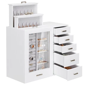 Large Jewelry Box/Organizer/Case with Glass Window Drawers for Women Girls - Picture 1 of 8