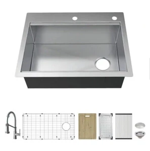 NEW!! GLACIER BAY AIO Zero Radius Drop-In/Undermount 16G Stainless Steel 33 in.  - Picture 1 of 4