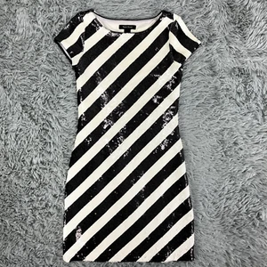 Vestido de lentejuelas White House Black Market XXS negro blanco a rayas SS - Imagen 1 de 11