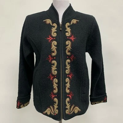 Cárdigan Suéter Diseño Islandés Pequeño Negro Rojo Beige Multicolor Lana Cremallera Completa Foto 1 de 4