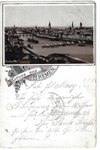 1894 German Pioneer Black Chromo Single View Gruss aus Bremen Postcard - Picture 1 of 2