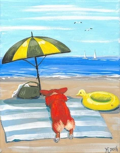 IMPRESIÓN ACEO DE PINTURA PEMBROKE GALÉS CORGI RYTA PAISAJE MARINO PLAYA Arte de decoración 🙂 - Imagen 1 de 1