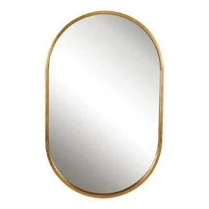 Maklaine Oval Transitional Iron Metal Mirror in Lightly Antiqued Gold - Picture 1 of 6