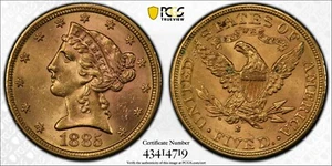 1885-S $5 Liberty Head Gold Half Eagle PCGS MS 62 - San Francisco Mint - Picture 1 of 4