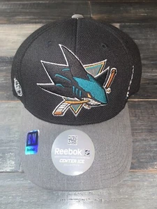 Men’s San Jose Sharks Reebok Black Center Ice Playoff Structured Flex Hat S/M - Picture 1 of 6