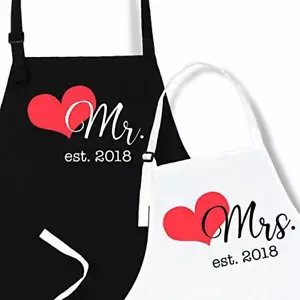 Mr. And Mrs. Aprons Est. 2018 - His & Hers Wedding Anniversary Couples (NEW) - Picture 1 of 1