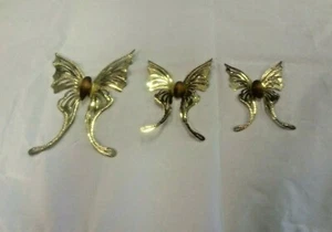 Vintage Butterfly Trio Wall Art Lot of Three Thin Metal Gold Tone Butterflies - Picture 1 of 7