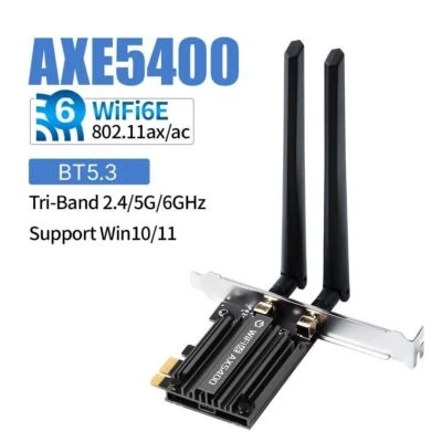 WiFi 6E AX5400 Tri-band 802.11ax Bluetooth 5.3 MT7922 Desktop PCIE Wireless Card - Image 1 of 4