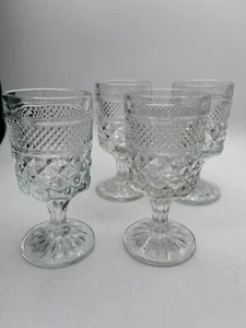 Vintage Wine Glasses Anchor Hocking Wexford Glass Diamond Cut Pattern Set Of 4 - Picture 1 of 5