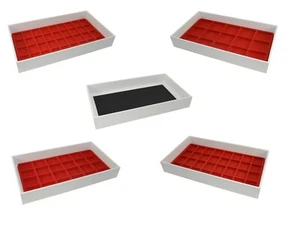 Jewellery Tray Display White Leatherette With Choice Of Red Compartment Insert - Picture 1 of 27