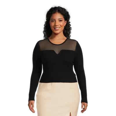 Suéter Top Madden NYC Juniors Plus Malla Para Mujer 2X Negro Rayón Manga Larga Sólido Foto 1 de 4