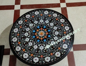 18" console Black Marble Table Top Coffee corner Center Inlay Malachite decor - Picture 1 of 4