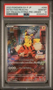 PSA 10 GEM MINT JAPANESE POKEMON 2023 DETECTIVE PIKACHU 098/SV-P PRE-ORDER PROMO - Picture 1 of 3