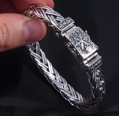 82g 9.5" huge chunky star woven weave chain 925 sterling silver mens bracelet - Image 1 of 4