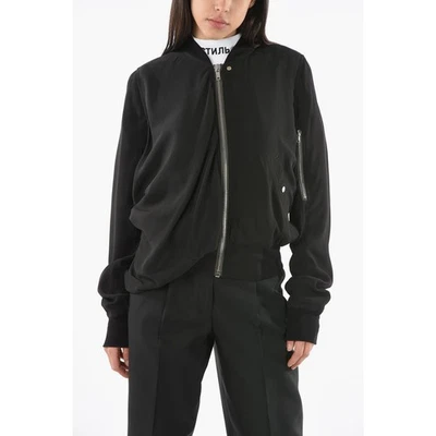 Chaqueta Bomber Rick Owens Talla 4 Negra Fogachine Drapeada Lateral Seda Cremallera OS34-1 Foto 1 de 4