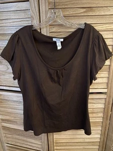 Alfani Talla XL ~T Camisa Top ~Marrón ~Manga Corta ~Jersey ~ Elástico - Imagen 1 de 3