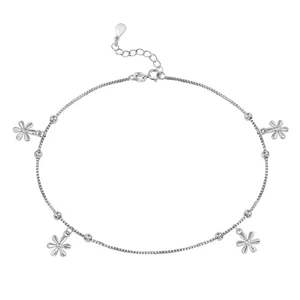 Daisy with Beaded Dangle Link Sterling Silver Bracelet or Anklet - Picture 1 of 6