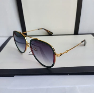 Authentic Gucci GG0062S 003 57mm Aviator Sunglasses Green/Red Unisex Sunglasses - Image 1 of 4