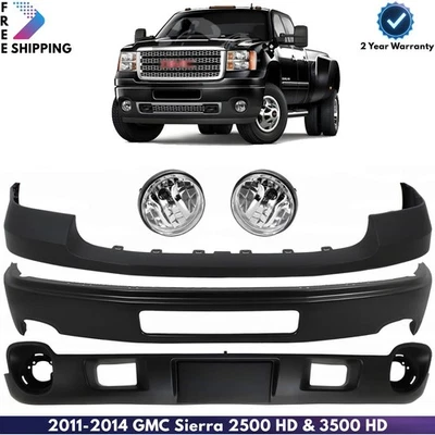 Front Bumper Primed & Fog Lights Kit For 2011-2014 GMC Sierra 2500 HD 3500 HD Foto 1 de 4